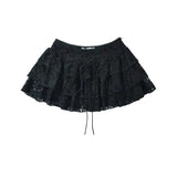 Pbong  Women Yellow Black Y2K Lace Mini Skirt Sexy Low Waist Side Zipper A-line  Layered Summer Skirts With Short Lining