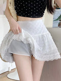 Pbong  Sweet Cute White Skirt Women High Waist Preppy Style Sexy Mini A Line Skirts Summer Chic Korean Casual Lady Elegant Dance Skirt