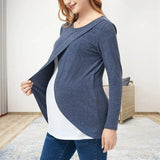 Pbong  Summe Round-neck Long-sleeved Multicolored Top Suitable for Breastfeeding Pregnant Women Ladies' T-shirt Sweatshirt Long Sleeves