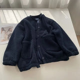 Pbong  Women's Lamb Wool Cardigan Sweatshirt Solid Color Thick Fleece-Lined Niche Ballpark Jacket Autumn/Winter Japanese Style Student