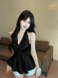 Sexy Halter Satin Tanks Women Slim Backless Fashion Hotsweet Camis Tanks Chic Design Elegant Female Summer Casual Tanks Top