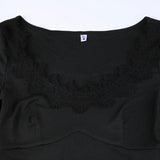 Black Slim Lace Spliced Knit Long Dress