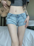 Pbong  Low Waist Sexy Denim Shorts Women Vintage Y2K Hotsweet Jeans Shorts Streetwear Slim Zipper Slit Female Design Shorts New