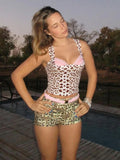 Leopard Print Lace Spliced Tanks Top Women's Plunge Sexy Halter Neck Slim Vest Hot Girl Casual Club Party Top Y2K Female