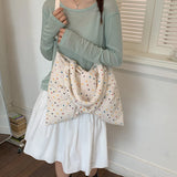 Women's Large Capacity Polka Dot Bow Tote Bag Sweet Cute Daily Crossbody Shoulder Bag New Trend Fashion Handbags and Purses