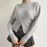 Women Sweater with Zipper Waist Long Sleeve Pullovers Zip Plain Knitted Jumper Teen-girl Fashion Fall Winter Y2K Outfit