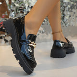 Pbong  Loafers Women Platform Flats Autumn New Metal Design Dress Elegant Shoes Walking Comfort Retro Single Shoes Large Size