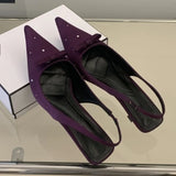 Pbong  Butterfly-knot Slingbacks Pointed Toe Pumps Woman Sandals Fashion Thin Low Heels Party Dress Spring Summer Shoes