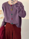 Japanese Sweet and Fresh Round Neck Colorful Button Knitwear Coat Academy Style Western Versatile Sweater Women's Cardigans