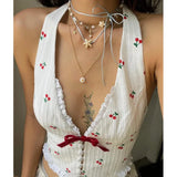 Korean Fashion Print Halter Camis Tank Tops Summer Knitted Slim Fit Tank Top High Street Commuter Casual Women's Wear