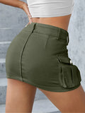Women Y2k Mini Cargo Skirt 2000s Vintage Harajuku Low Waist Skirt Summer Slim Fit Solid Color Skirt with Pockets for Club