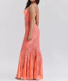 Floral Lace Sexy Maxi Dress For Women Orange Spaghetti Strap Sleeveless Backless Bodycon Club Party Long Dress Elegant