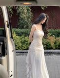 Women Elegant French Embroidery Rose Slim Off Shoulder Suspender Dress Summer Waist Cinching Dresses Evening Party Prom Gown New