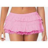 Pbong  Women's Summer Y2K Cute Layered Mini Skort Lace Trim Patchwork Ruffled Layered Tiered Elastic Low Waist A-Line Skirts