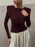 Pbong  New Autumn Winter Elegant Long-sleeved Top Women's Fashion Knitted Bottoming T-shirt Temperament Slim-fitting Tops