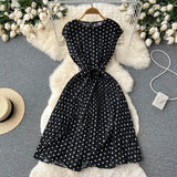 Pbong  Women Dress Y2K Sleeveless Polka Dot Print Pleated Dress with Belt Summer Fashion Lady Streetwear Outfits Vestidos
