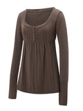 Pbong  Women Autumn Knitted Tops Solid Color Long Sleeve Button Square Neck Tunic Sweaters Blouse