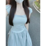 White Vacation Style Dress Women's Gentle Waist Drawstring Splice Fake Two-Piece Small Flying Sleeve Strap Long Dress