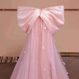 High End Morning Gown, Women's Pink Bow, Bride's Wedding Dress, One Shoulder Birthday Party Dress, Strapless
