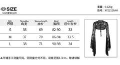 Vintage Gothic  Black Lace T-shirt Women Streetwear Flare Sleeve See Through Sexy Smock  Top Elegant Aesthetic Cropped Tops