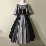 Pbong  Halloween Costumes for Women Medieval Retro Contrasting Color Slim Swing Dress One-word Shoulder Dress Love Live Cosplay