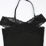 Black Halter Lace Patched Off Shoulder Dress