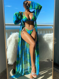 3 Pieces Triangle String Bikini Swimsuit Women & Kimono Swimwear Female Sexy Bathers Bathing Swimming Swim Suit Beachwear