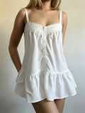 Pbong  Sweet Solid Lace Patchwork A-LINE Spaghetti Strap Sleeveless Ruffles Fashion Dresses