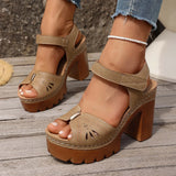 Pbong  Plus Size Women's Casual Sandals, Thick-Soled High Heel Sandals, Versatile Chunky Heel Retro Thick-Soled Sandals