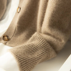 Autumn and Winter 100% Wool Cashmere Sweater Women's Self-Cultivation Half High Neck Cardigan Warm Knitted Sweater Women