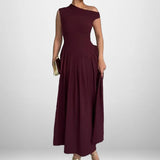 Pbong  Patchwork Pleated Maxi Dress Women's Black Half-turtleneck Short Sleeve High Waist Chic Elegant Office Street Dress