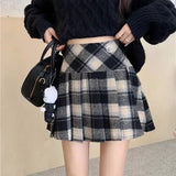 Plaid Wool Skirt Vintage Kawaii Sweet Korean Fashion Mini Skirts Preppy Style Cute Autumn Winter Patchwork Short Skirts