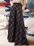 Vintage Plaid Checked Long Skirts Women Autumn High Waist Party Maxi Skirt Fashion Christmas Clothes Holiday Faldas Saia