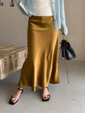 Water Wave Pleated Midi Skirt Women Summer High Waist Slim Mermaid Skirts Korean Style Fashion Long Skirt Female Clothes 2025