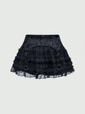 Pbong  Valentine's Day Gothic Jacquard Mesh Lace Patchwork Cake Hem Women Low Waist Mini Skirt