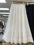 Pbong  White Embroidered Lace Cotton High Waist Midi Skirt Slimming Splice Cake Style Half-length Women's Spring Summer New Fashion