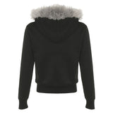Fashion Trendy Y2k Women Hoodies Long Sleeve Stars Print Diamonds Zipper Fluffy Trim Hooded Autumn New Coat