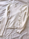Black/White Solid Lettuce Trim Bowknot Pullover Sweater Y2K Casual Long Sleeve Sweater For Spring & Fall Women's Clothing