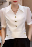 Pbong  Women's Polo Collar Short Sleeve Shirt Summer Slim Fit Premium Versatile Casual Tops High End Texture