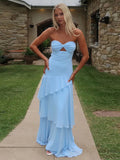Fashion Sexy Backless Strapless Maxi Dress Women Ruched Elegant Mesh Patchwork Ruched Ruffles Vacation Street Outfits