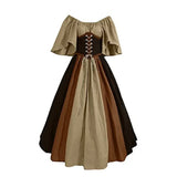 Pbong  Halloween Costumes for Women Medieval Retro Contrasting Color Slim Swing Dress One-word Shoulder Dress Love Live Cosplay