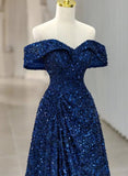 Pbong  Sequin Off Shoulder Prom Dresses Mermaid Ball Gown Sweetheart Evening Gown Long for Women