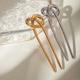 Stainless Steel Gold Color Knot Hair Stick For Women Fashion Metal U-Shaped Glossy Hairpin Hair Jewelry Accessories Gift