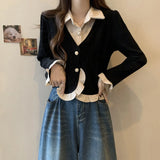 Large Size Women's Clothing Design Sense Fake Two-piece Top New Korean Version Fashionable Polo Collar Slimming and Belly