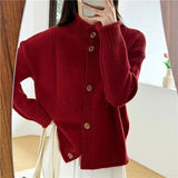 Women's Knit Cardigan Sweater Button-up Stand Collare Soft Woolen Pointelle Sweater Jacket Coat Korean Autumn Winter Outfit