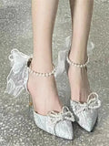 Pbong  For Party and Weddings Stiletto Women's Sandals Korea Asian Size High Quality Footwear Vintage Luxury Vip Pvc Ladies Shoes