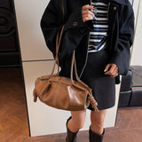 Women's Black Crinkled Faux Leather Shoulder Bag Ruched Texture Knot Decor Casual Daily Underarm Bags Handbag New Trend