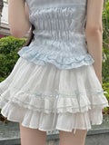 Pbong  Bow Sweet Women White Skirt Cute Casual Elegant High Waist Mini Skirts Vintage Preppy Style Kawaii Female Ball Gown Skirt