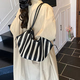 Women's Large Capacity Stripe Mesh Shoulder Bag Casual Summer Daily Beach Tote Bags New Trend Female Fashion Handbags