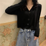 Button Up Knit Cardigan Sweater Women Long Sleeve Boxy fit Crop Top Sweater Jacket Autumn Winter Teen-girl Casual Daily Outfit